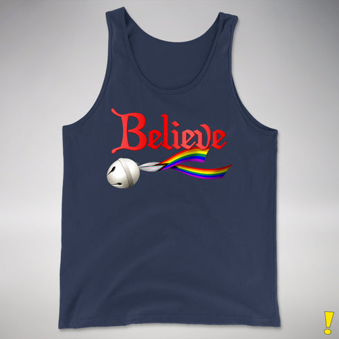 Believe Progress Pride LGBTQ Jingle Bell Premium Tank Top - Navy